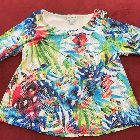 EUC Peck&Peck Double Layered Tropical Print Top XL - Picture 8 of 8